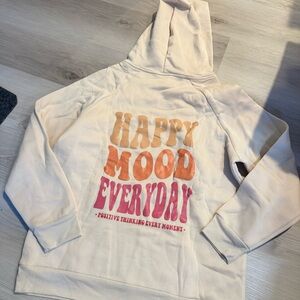 Oversized “Happy Mood Everyday” Hoodie – Cream – Size Small – New
